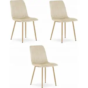 Chair LEOBERT LAVA — light beige velvet upholstery, wooden-color legs, set of 3