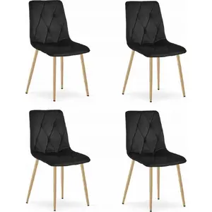 Chair LEOBERT LIBRA — black velvet upholstery, wooden-look legs (set of 4)