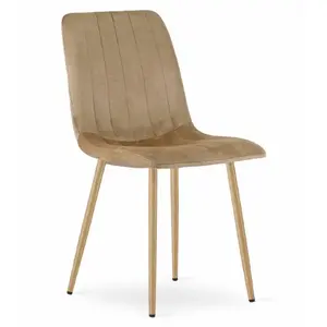 Chair LEOBERT LAVA — brown velvet upholstery, wooden-colored legs