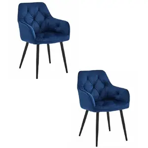 Chair LEOBERT JORK — navy velvet upholstery, black legs, set of 2