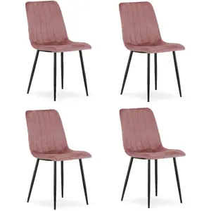 Dining chair LEOBERT LAVA pink velvet upholstery with black legs — set of 4