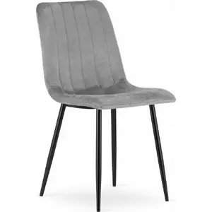 Chair LEOBERT LAVA — set of 4, light grey velvet upholstery