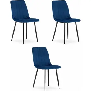 Chair LEOBERT LAVA — velvet navy blue, set of 3