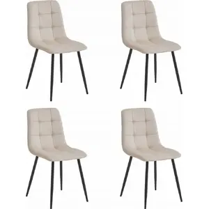 Chair LEOBERT KARA — beige velvet upholstery, black legs, set of 4
