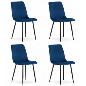 Upholstered chair LEOBERT LAVA navy velvet set of 4 on black legs