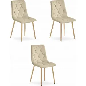 Chair LEOBERT LIBRA — light beige velvet upholstery, wooden-color legs, set of 3