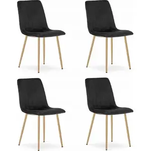 Chair LEOBERT LAVA — black velvet upholstery, wooden-colour legs, set of 4