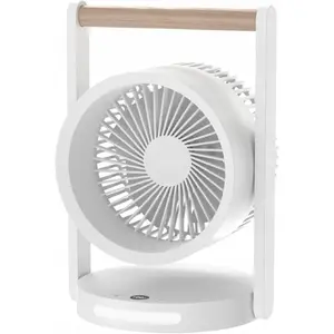 Galda ventilators LTC LXWB17 — horizontāla ātruma regulēšana, koka rokturis, 10W, 3600 mAh, USB‑C uzlāde, nakts lampa, displejs