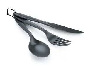 Flatware set 3 pcs GSI Outdoors Ring Cutlery — Grey; dimensions 200.7×38.1×25.4 mm