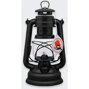 Feuerhand Naftas Lampa 276 Jet Black — naftas ceļojumu lampa, cinkota tērauda korpuss, stikla kolba