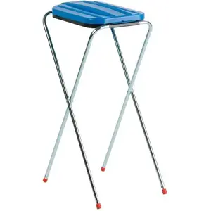 Trash container HAGLEITNER V-Part, steel body with plastic/steel components, 100 l, blue lid, bag holder