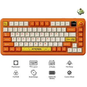 Mehāniskā tastatūra Ajazz AK820 MAX ar Avocado oranži‑baltiem slēdžiem, RGB, iebūvēts ekrāns