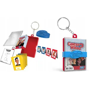 Ceļojuma kabatas versija Guess Who? atslēgu piekariņš no HASBRO — pārnēsājama minēšanas spēle
