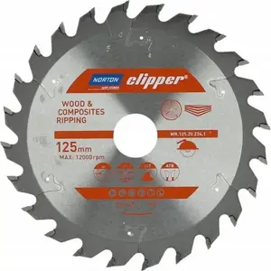 Ripzāģa disks NORTON 125 mm x 20 mm, 24 zobes, priekš koka un kompozītiem, ATB (2,6/1,6)