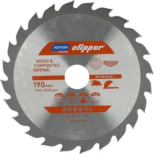 Дисковая пила Norton Clipper 190 мм x 30 мм, 24 зуба, для дерева и композитов ATB (2,8/1,8)