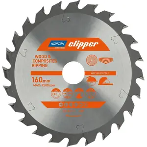 Circular Saw Blade Norton Clipper 160 mm × 20 mm × 24T for Wood and Composites, ATB 1.8/1.2 (MPN 70184608040)