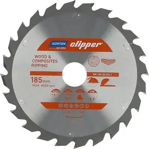 Дисковая пила Norton Clipper 185 мм x 30 мм, 24 зуба, для дерева и композитов, ATB (1,8/1,2)