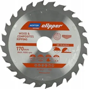 Ripzāģripa NORTON 170 mm × 30 mm, 24 zobi, koksnei un kompozītiem, ATB (2,8/1,8)