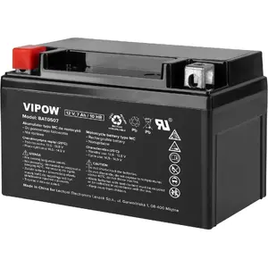 Motocikla akumulators VIPOW 12V 7Ah modelis BAT0507, svina–skābes nomaiņas (motocikliem)