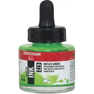 Acrylic Ink Bottle Artequipment Amsterdam Reflex Green 672 — artist-quality acrylic ink