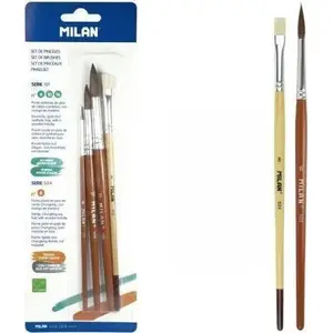 Paint Brush Set Milan model BWM10462 — flat brushes sizes 4, 10, 16 plus flat size 8 (series 101 and 524) in blister pack