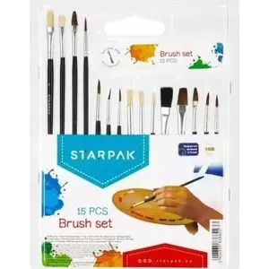 School paint and glue brush set STARPAK ET838855 — 15 pieces, assorted sizes for arts and crafts
