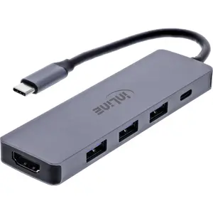 Многопортовый адаптер InLine 33271A с интерфейсами USB Type-C, HDMI, USB 3.2 Gen 1, скоростью передачи данных 5 Гбит/с, серый