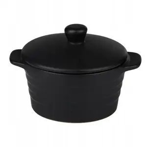 Baking dish ALPINA Forma round ceramic ovenproof with lid 13×10 cm 210 ml (black)