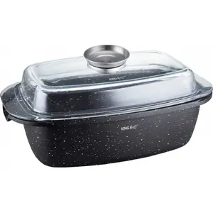 Deep Marble Coated Frying Pan KingHoff KH-1608, 5.5 L, with Lid, non-stick surface