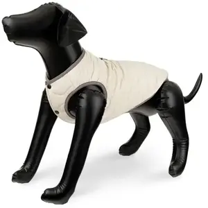Dog jacket Lalazoo BK-21181, quilted beige with gray trim, size 2XL (55 cm)