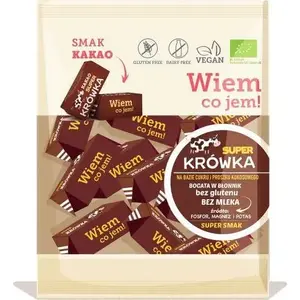 Konfektes SUPER KRÓWKA Krówki bezmleczne kakaowe bezglutenowe BIO 150 g – bezpiena kakao karameles, bez glutēna, BIO