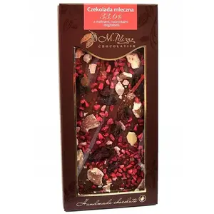 Chocolate bar M.Pelczar Chocolatier Mleczna czekolada z malinami, rodzynkami i migdałami 85 g