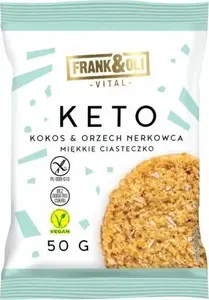 Frank&Oli KETO cepums kokosrieksts un indijas rieksts 50 g — zema ogļhidrātu uzkoda, viena iepakojuma