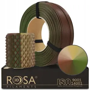 3D plastmasa PLA ROSA3D 1.75 mm 1 kg, trīs krāsas zaļa/brūna/smilškrāsā (armijas/kamuflāžas)