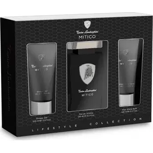 Komplekts Tonino Lamborghini Mitico — tualetes ūdens sprejs 125 ml, pēcskūšanās balzams 100 ml, dušas želeja 100 ml