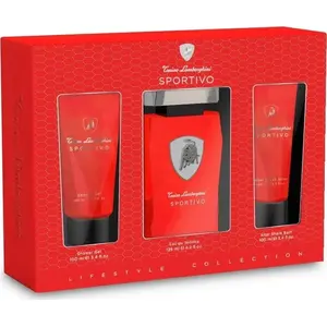 Tonino Lamborghini Sportivo komplekts — tualetes ūdens 125 ml, pēcskūšanās balzams 100 ml, dušas želeja 100 ml