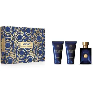 Dāvanu komplekts VERSACE Dylan Blue Pour Homme — tualetes ūdens 50 ml, dušas želeja 50 ml, pēcskūšanās losjons 50 ml