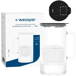 Фильтрующий кувшин wessper D4 BOROSILICATE MINI futureflow™ Aquamax — компактный боросиликатный кувшин с фильтром