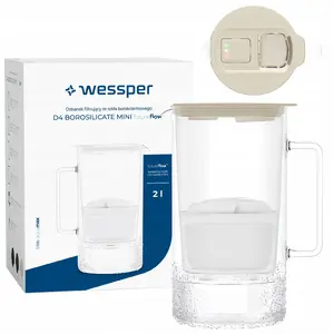 Фильтрующий кувшин wessper D4 BOROSILICATE MINI futureflow™ Aquamax — компактный боросиликатный кувшин с картриджем (WES208-FF-BG)