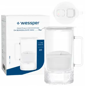 Кувшин для воды wessper D4 BOROSILICATE MINI futureflow™ Aquamax — борасиликатное стекло, компактный кувшин, модель WES208-FF-WH