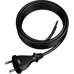 Сетевой шнур UN H05RR-F 2×1,5 мм² с прямой вилкой, IP20, 5 м, чёрный