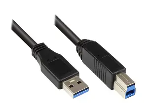 USB A to USB B cable Alcasa 2710-S002, USB 3.2 Gen 1 (5 Gbit/s), 0.2 m, black
