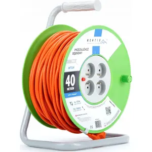 Катушка-удлинитель MONTIS MT104-40 — 4 розетки 2P+E 16A 3680W, кабель 3×1,5 мм², 40 м, оранжевый