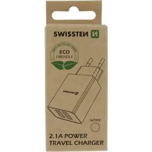 Power adapter SWISSTEN Travel charger smart IC 2x USB 2.1A white