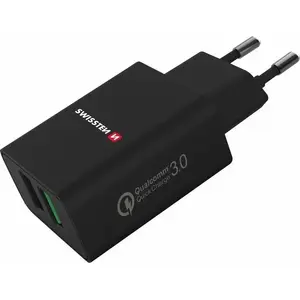 Power adapter SWISSTEN Travel charger 2x USB QC 3.0 + USB 23W black