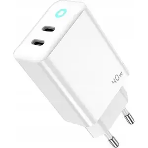 Сетевое зарядное устройство Jellico JELLICO EU19 GaN PD 40W, 2× USB-C, белое
