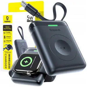 Портативная беспроводная зарядка Baseus EnerFill FW11 для Apple Watch с встроенным кабелем 5W, чёрная