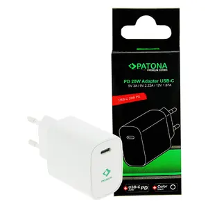 PATONA 2592 mobilā tālruņa lādētājs — iekštelpu USB adapters, 100–240 V ieeja, 5 V/3 A izeja, 2x USB‑C, balts