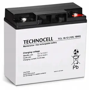Hermētiska AGM akumulators Technocell TCL18-12 12V 18Ah, bezapkopes svina-skābes