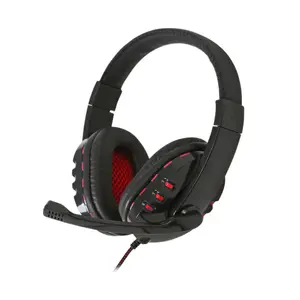 Vadu spēļu stereo USB austiņas FREESTYLE 42690 — apkārtējās ausu glāzes, elastīgs mikrofons, USB-A, 2.5 m kabelis, melni/sarkanas